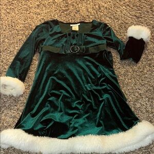 Green Velvet Dress with White Fur Trim Christmas Holiday